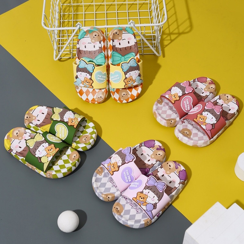 Dép lê quai ngang trẻ em Em Bé Gấu Bông hoạ tiết xinh yêu cho bé trai bé gái mã DLC5