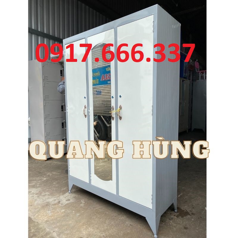 Tủ sắt đựng quần áo 3 cánh sơn dầu màu xám giá rẻ