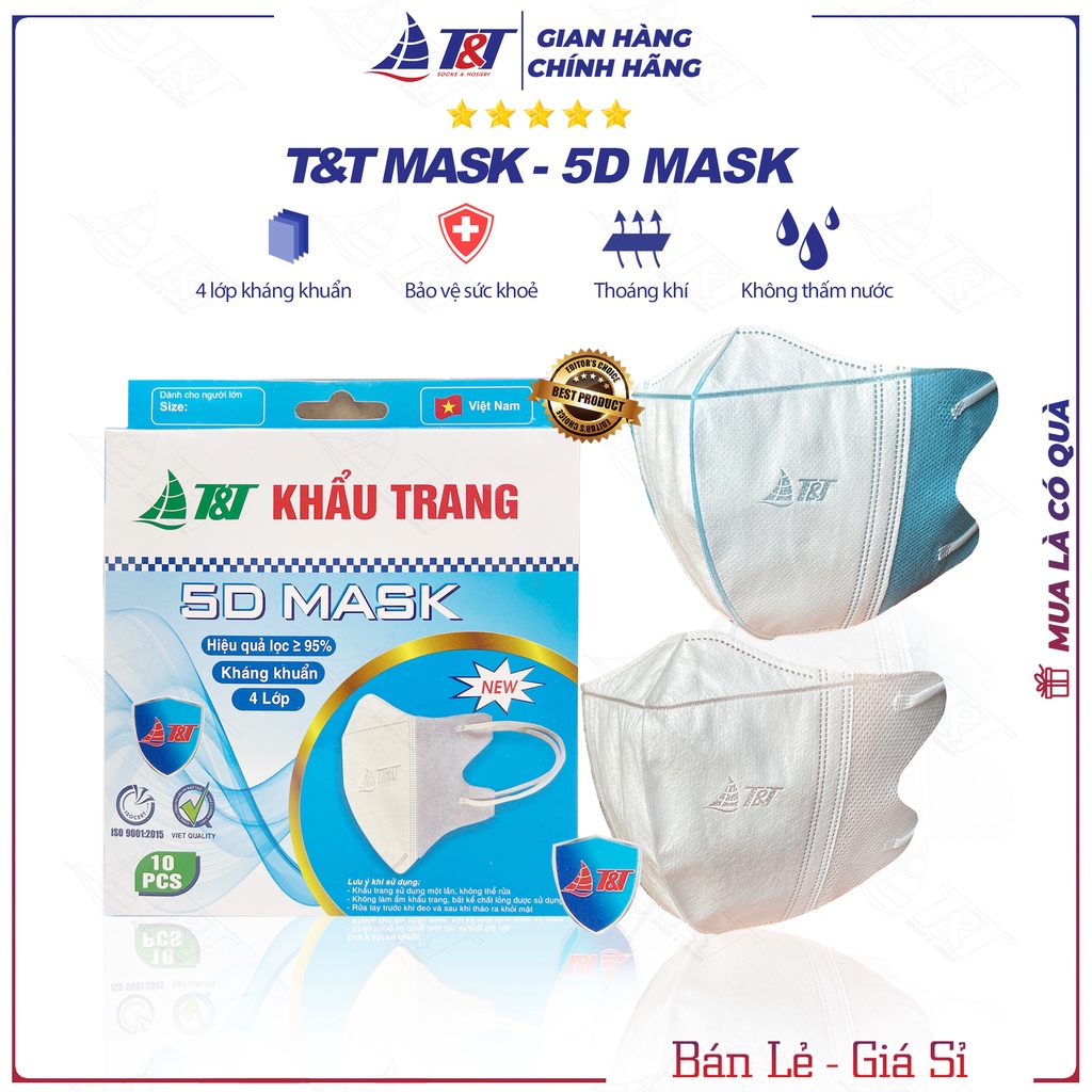 50 Chiếc Khẩu trang y tế 5D TT MASK vải không dệt SMS Plus 3+ kháng khuẩn - Chính hãng DNTN Trịnh Chung