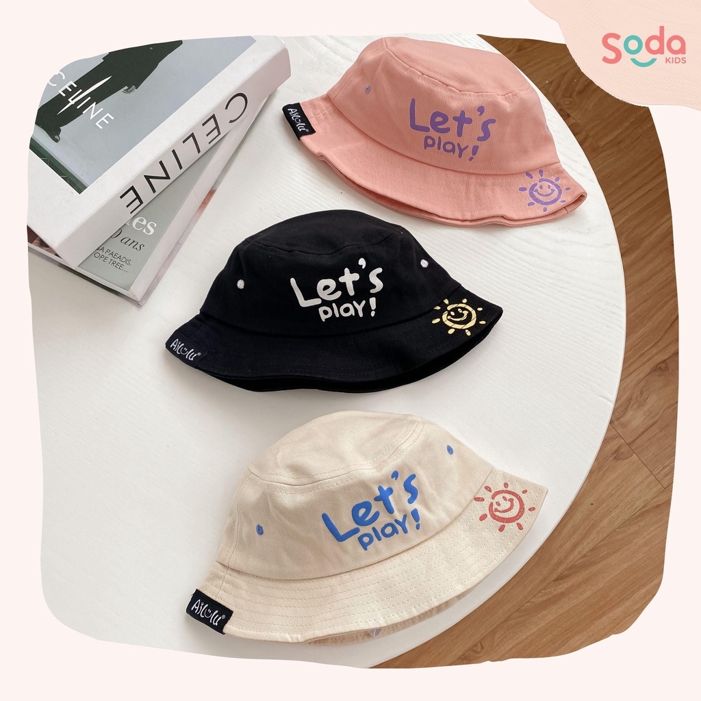 Mũ vành cho bé SODA KIDS let's play in hình mặt trời, chất liệu thô có quai chun (2 màu)
