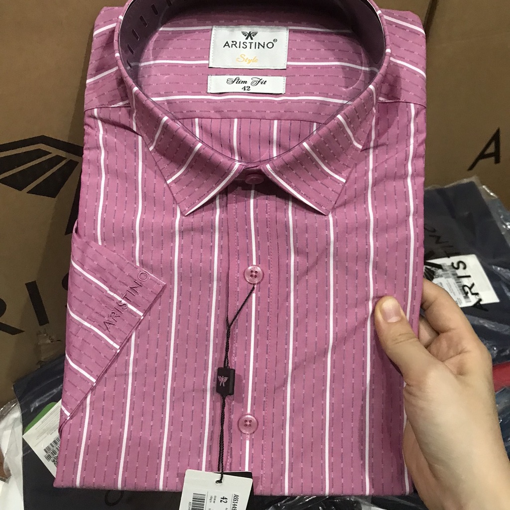 Áo sơ mi nam ngắn tay Aristino TAG 725K sợi sồi, mềm mát,tà lượn- slim