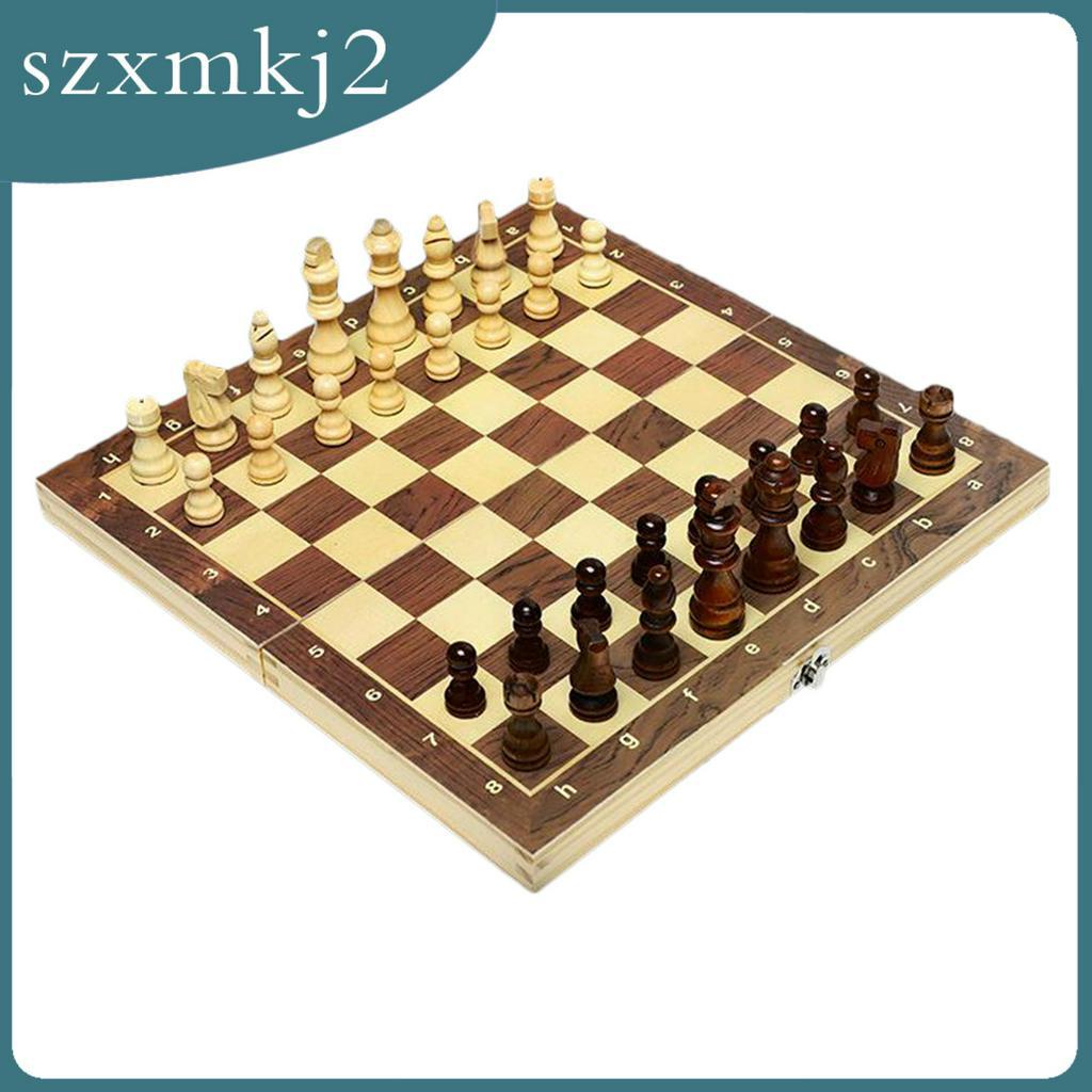 Bộ Bàn Cờ Vua Bằng Gỗ Dát Khảm Từ Tính Kèm Hộp Đựng