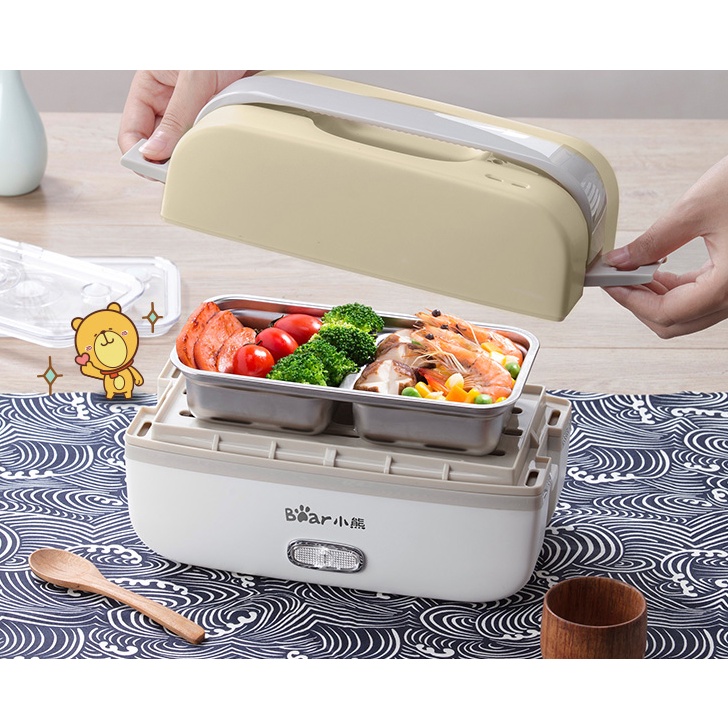 Hộp cơm cắm điện Bear DFH-B10Q3, 1.0 lít,inox 304, nấu chín cơm, hâm nóng, giữ nhiệt, hộp cơm văn phòng, cặp lồng điện