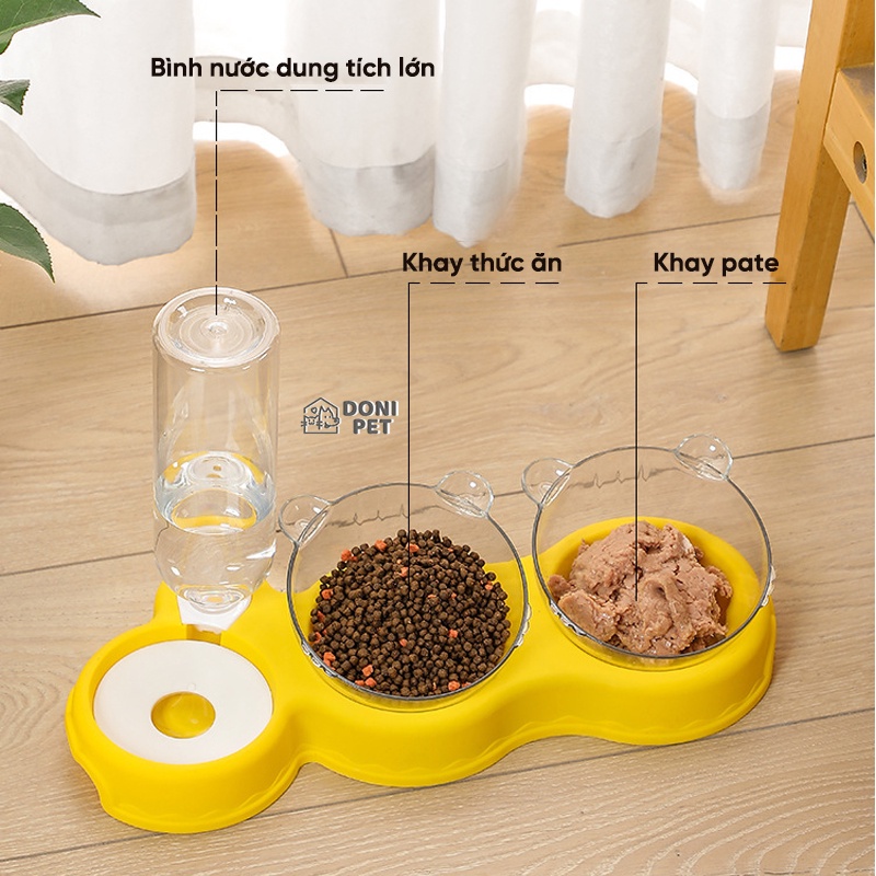 Bát ăn 3 khay siêu tiện lợi cho chó mèo kèm bình cấp nước tự động