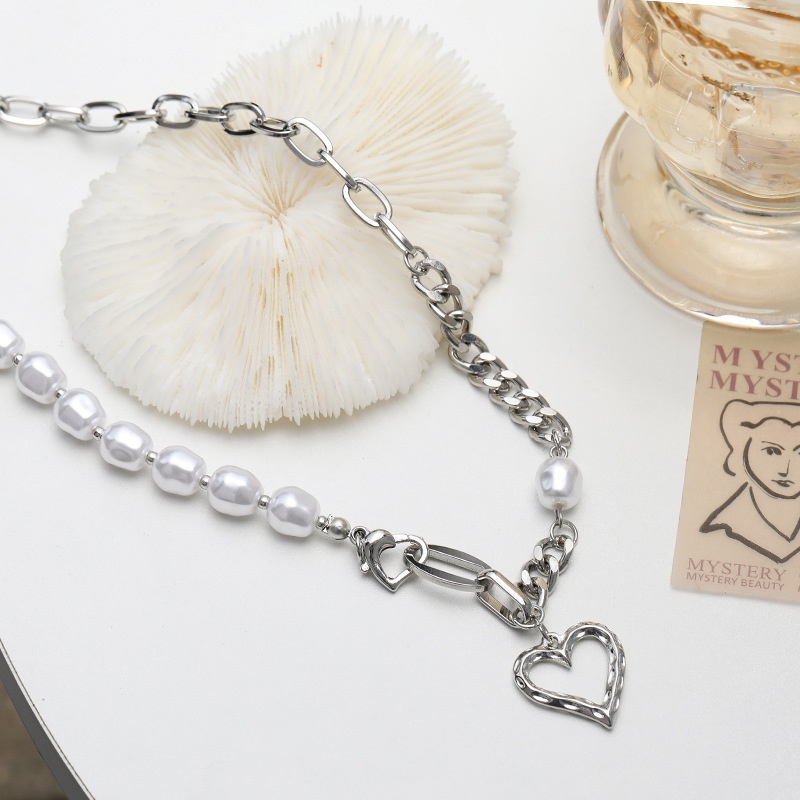 Vòng cổ Thép Không Gỉ Mặt Hình Trái Tim Đính Ngọc Trai Phong Cách Hàn Quốc