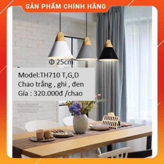 ĐÈN THẢ NÓN CHAO NHÔM ĐUI GỖ