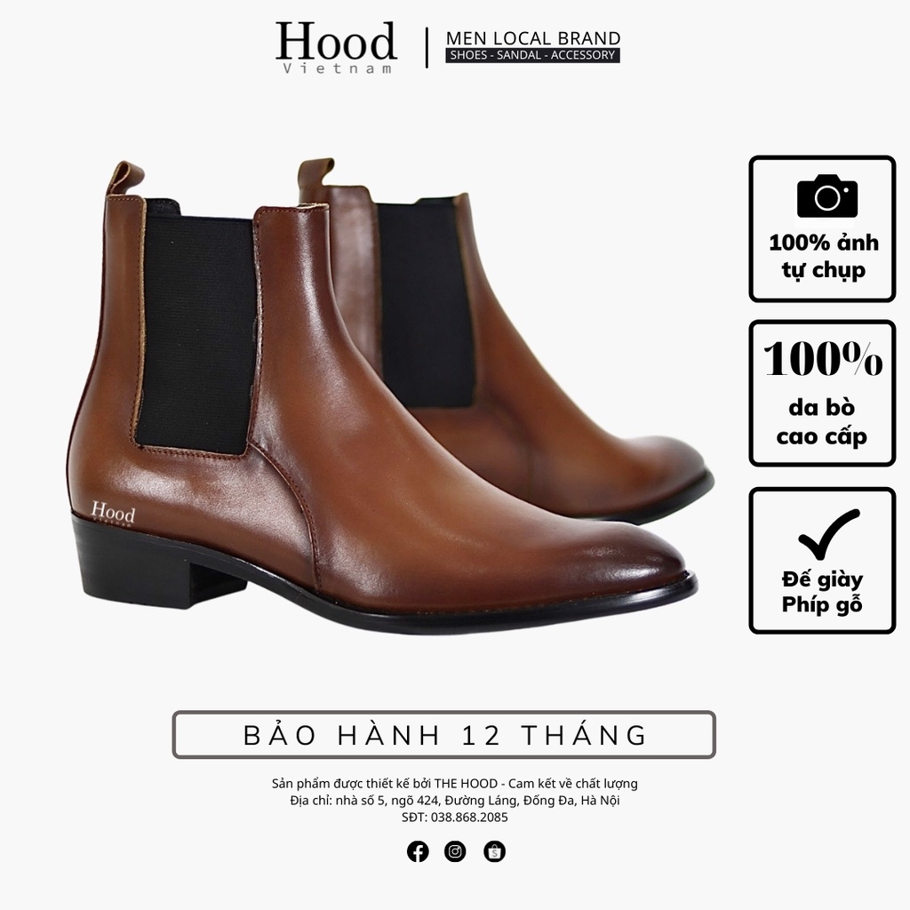Giày Chelsea Boot Classic màu NÂU - Da bò nguyên tấm - Đế phíp gỗ - Bảo hành 12 tháng Hood HoodVN