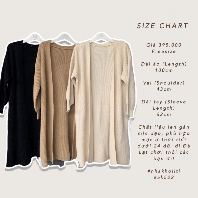 Áo khoác cardigan dáng dài tay bo phong cách Hàn Quốc - AK522