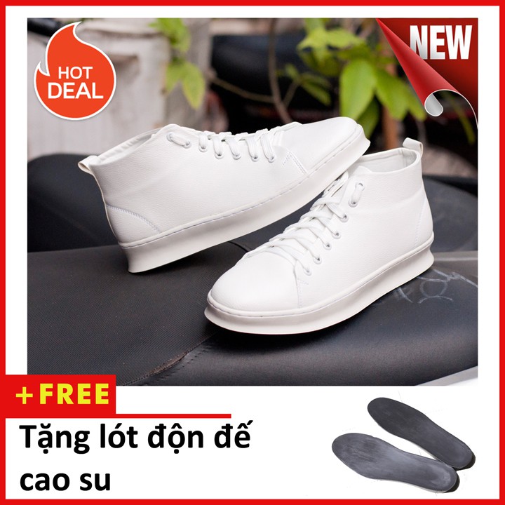 Giày Thể Thao Nam Cổ Lửng Màu Trắng Đế Khâu Chắc Chắn Rất Năng Động - T447-TRANG(DD)- Kèm Lót Độn Đế Cao Su