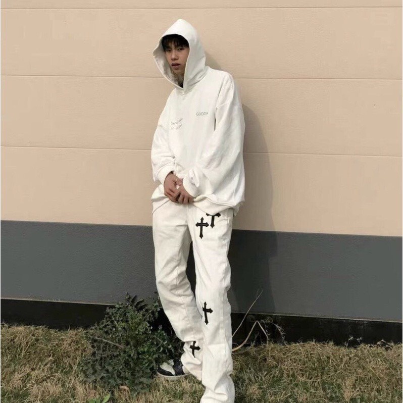 Quần jean dáng baggy ống suông rộng thêu thanh giá phong cách SIMPLE Kiểu quần bò nữ form suông rộng jeans Hm1986 - J102