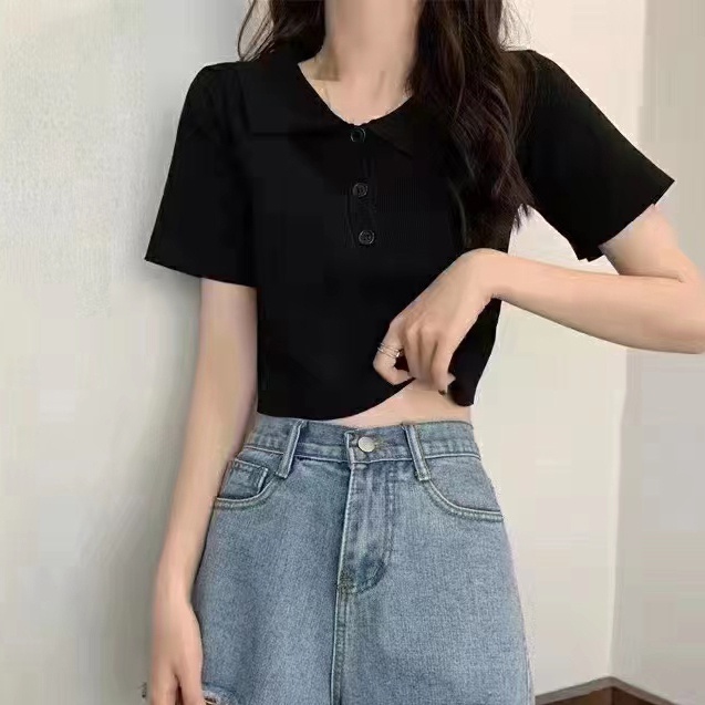 Áo polo NZN dệt kim ngắn tay phối cổ lật thời trang mùa hè cho nữ