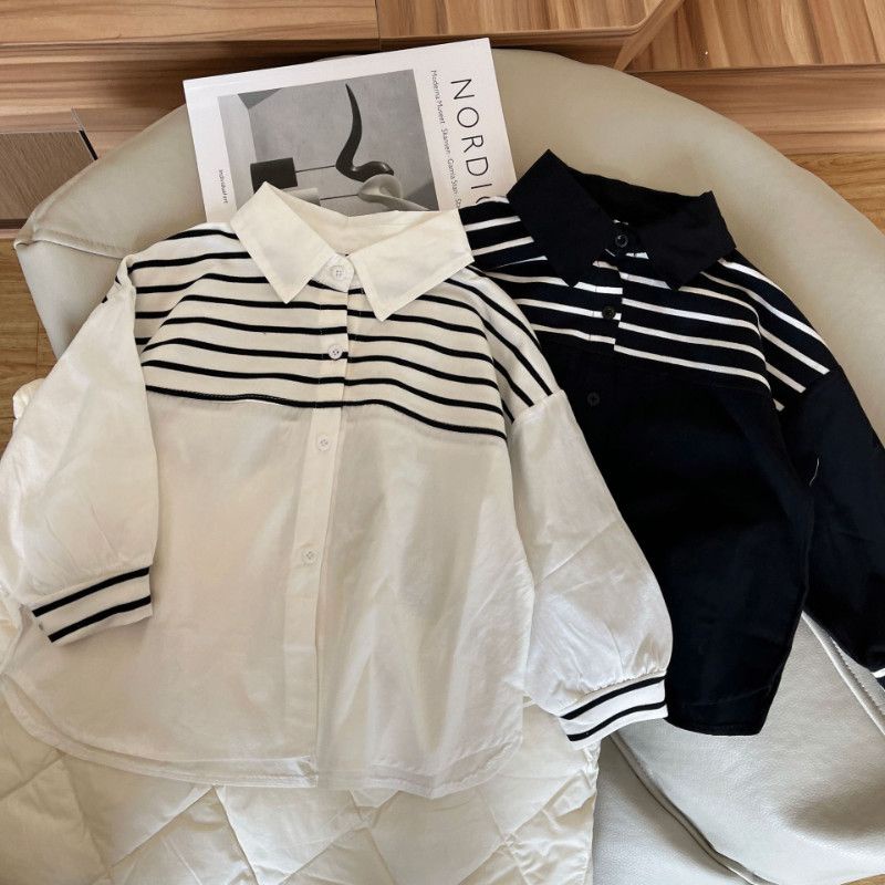 Áo Sơ Mi Dài Tay Họa Tiết Kẻ Sọc Thời Trang Hàn Quốc Dành Cho Bé Trai Gái