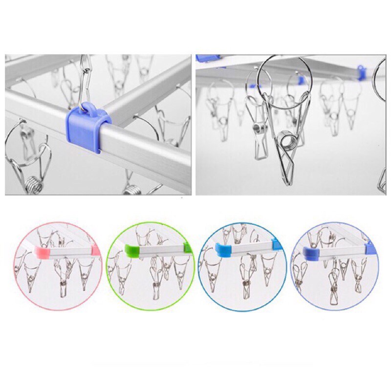 Móc chùm - móc dù phơi quần áo lót, tất vớ hình chữ nhật 24 28 kẹp loại đẹp