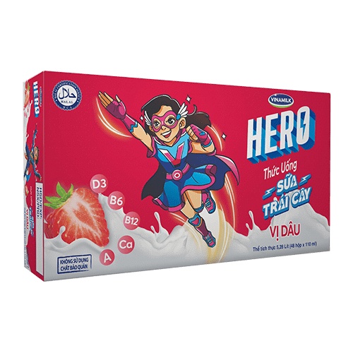 [Hoả Tốc TP Hà Nội] Thùng Sữa Trái Cây Hero 110 ML Vị Dâu, Cam (48 hộp)