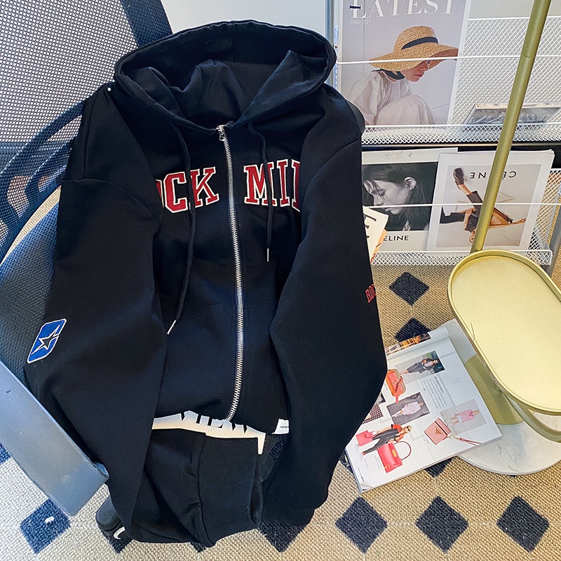 ZHELIHANGFEI Áo Khoác Hoodie Tay Dài Thêu Họa Tiết Xinh Xắn Dễ Phối Đồ