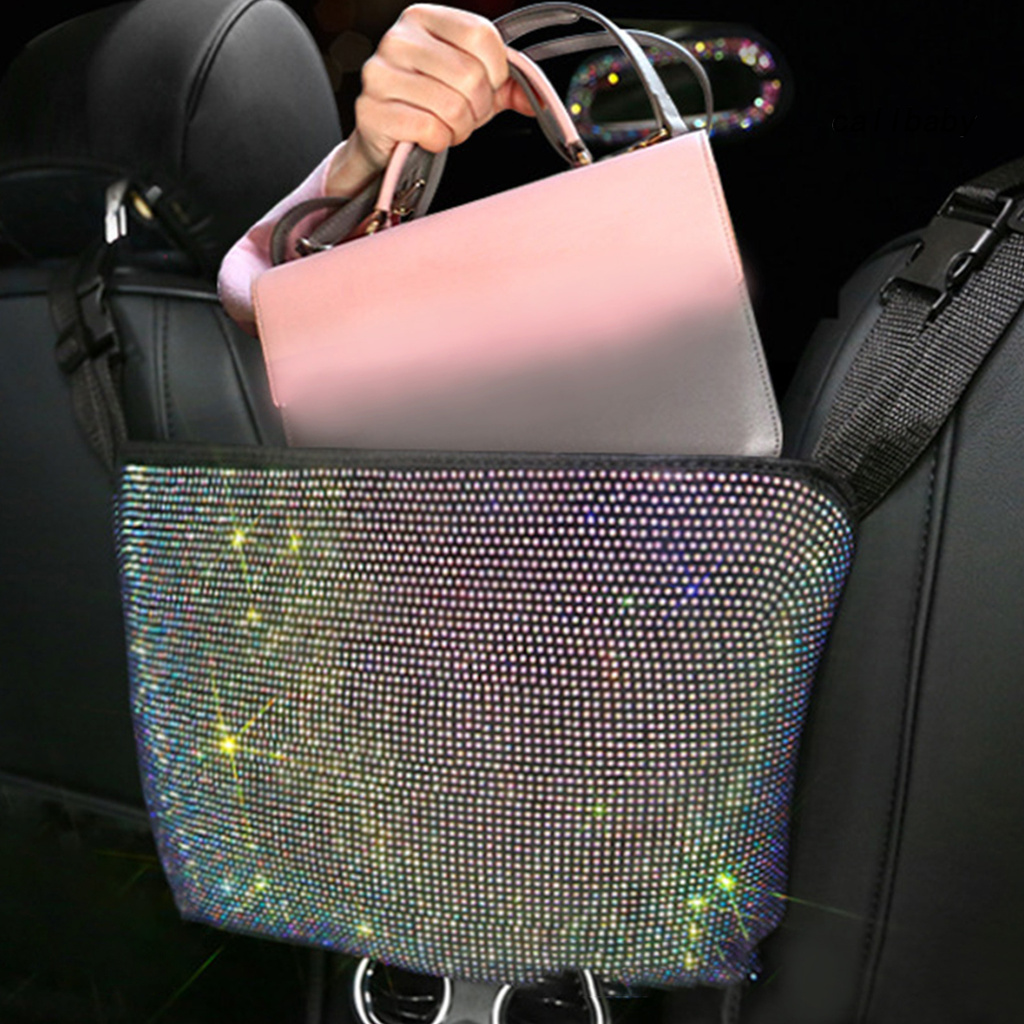 CL-Seat Back Organizer Luxurious Rhinestone Flannel Backseat Holding Container for Handbag