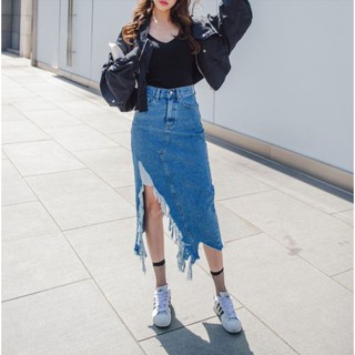 Chân váy jean dài  rách xẻ đùi cá tính có bigsize