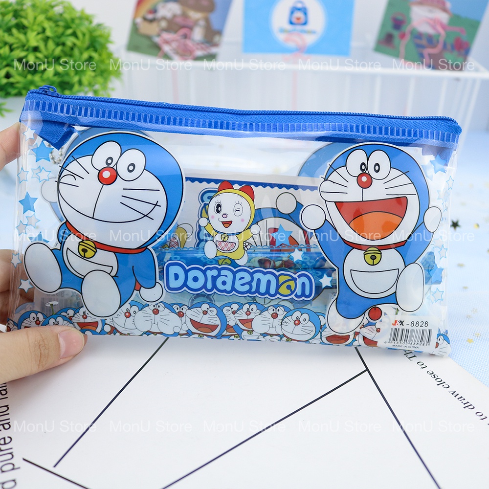 Bóp viết trong suốt kèm đồ dùng học tập DORAEMON DOREMON dễ thương cute MON0018