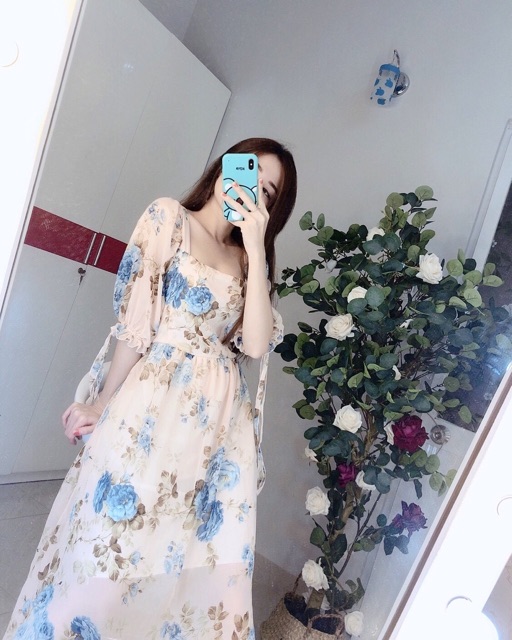 Đầm hoa cổ vuông tay phồng [Ảnh thật | BigBuy360 - bigbuy360.vn