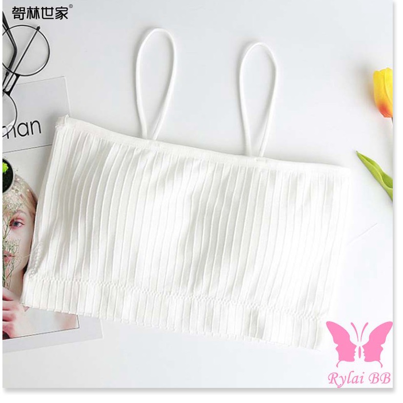 Áo bra quây cotton co giãn gân tăm có đệm ngực, áo lót không gọng dây mảnh