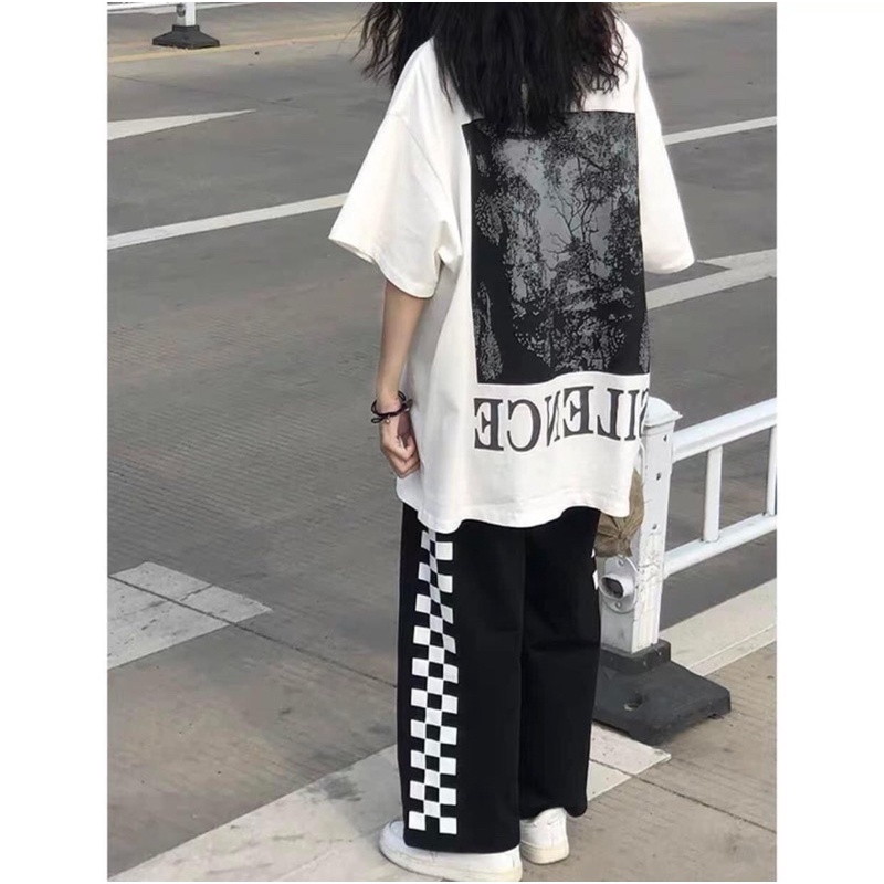 Set bộ áo thun rừng mix quần xuông phối kẻ sọc