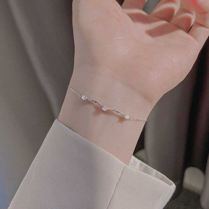 Vòng Tay Mạ Bạc 925 Đính Đá Zircon Đơn Giản Thời Trang Phong Cách Hàn Quốc