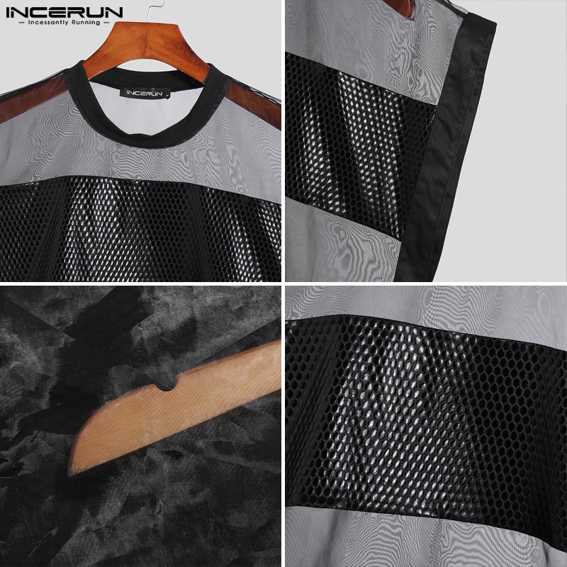 Áo lưới INCERUN sát nách màu đen thời trang mùa hè cho nam giới