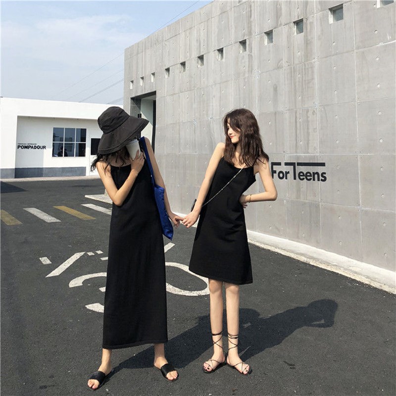 Đầm mini hai dây dáng ngắn/ dáng dài màu đen/ trắng phong cách mới quyến rũ thời trang mùa hè dành cho nữ