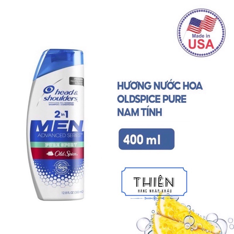 [380ml-USA] Dầu gội&xả Head and Shoulder 2IN1 Men Pure Sport 380ml-Mỹ