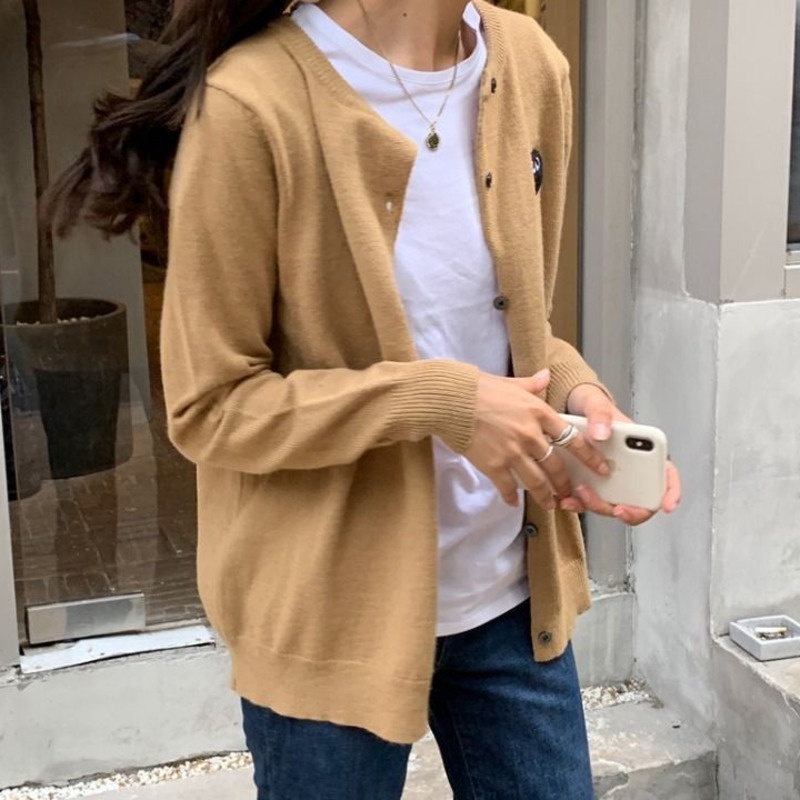 Áo Cardigan Dệt Kim Tay Dài Dáng Ôm In Hình Trái Tim Kiểu Hàn Quốc Dễ Thương Cho Nữ