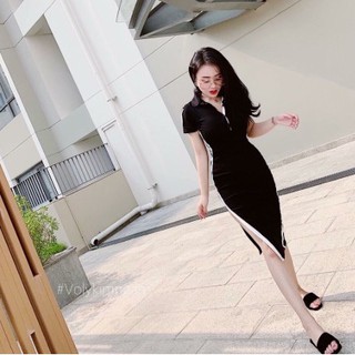 Đầm body sơ mi cổ trụ