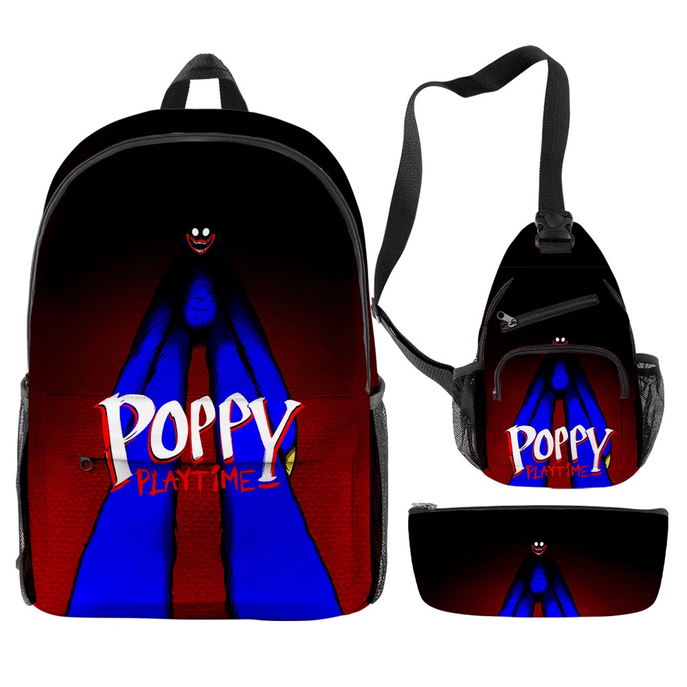 Ba món balo túi xách hộp bút hình Huggy Wuggy trong Poppy Playtime làm quà cho học sinh