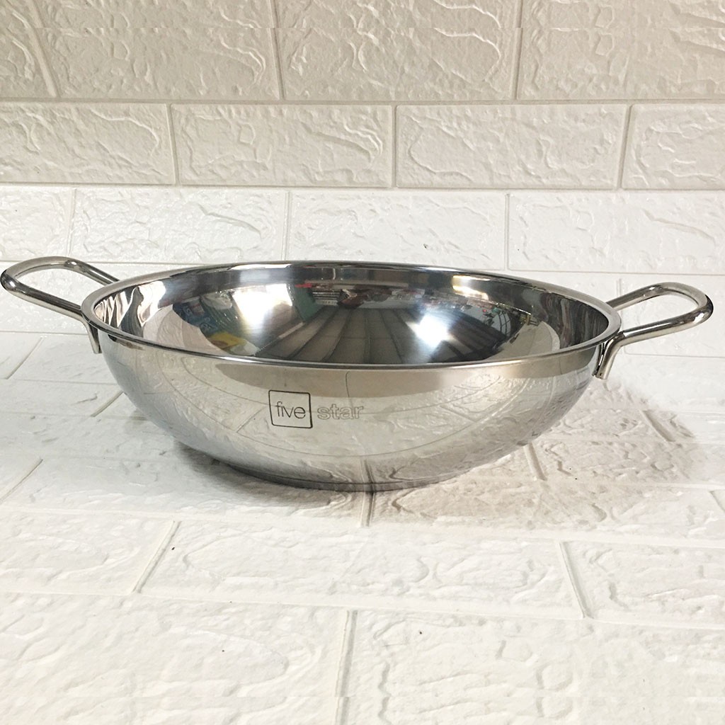 Chảo Lẩu Xào Sâu Lòng 32-28-26-24cm 3 Đáy Inox 430 Fivestar- Đáy Từ Lắp Kính - Bảo Hành 5 Năm