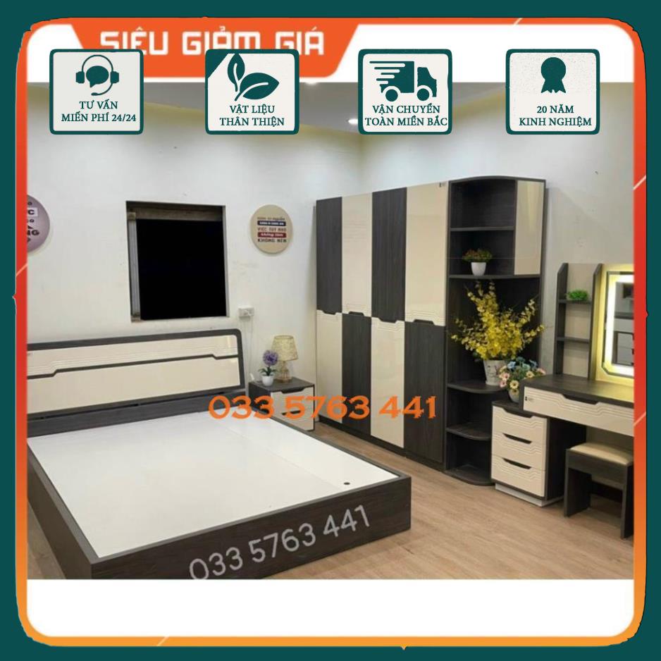 FREESHIP nội thành Hà Nội - chọn bộ nội thất phòng ngủ bao gồm giường ngủ, tủ áo, bàn trang điểm, táp đầu giường