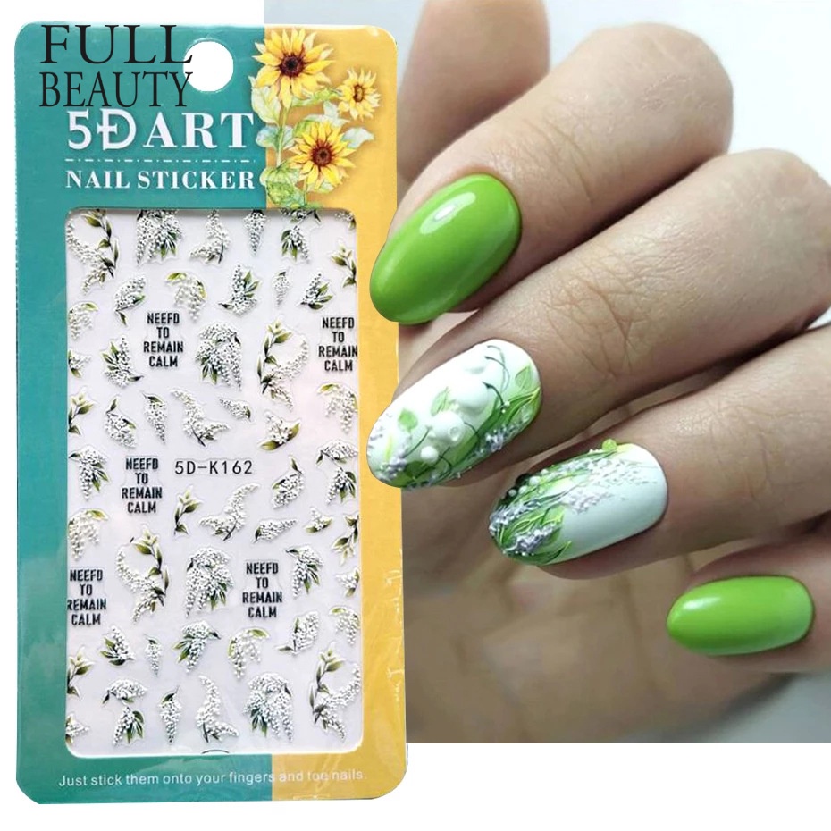 Hình Dán Móng Tay Hoa Lily Ba Chiều Dập Nổi Phong Cách Mới 5D Ba Chiều Hoa Lily of the Lily of the Lily of the Tulip Whi