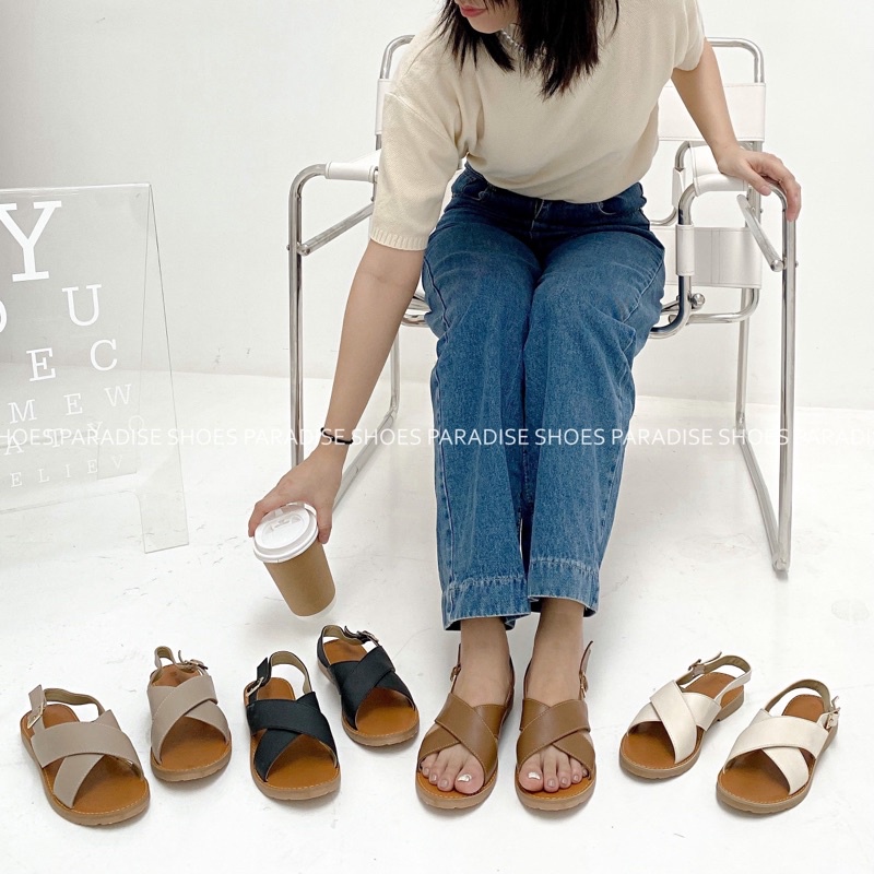 SANDAL CHÉO DA BÒ THẬT SANDAL NỮ ĐẾ BỆT SHOES PARADISE