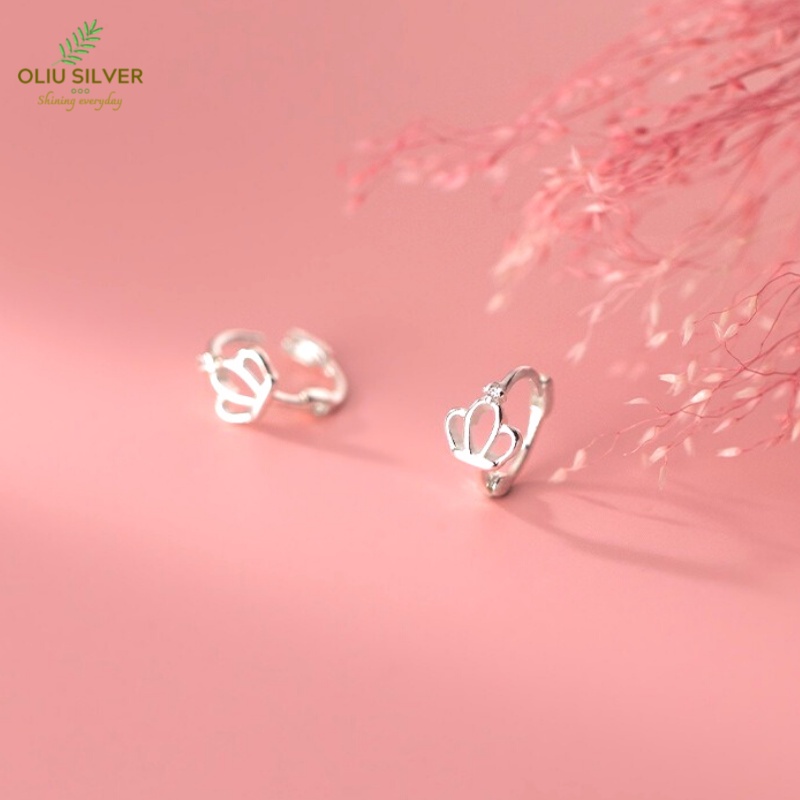 Bông Tai Bạc S925 Khoen Tròn Nhí Mini Hoop Vương Miện Xinh Xắn | Khuyên Tai Nữ Trang Sức Bạc 925