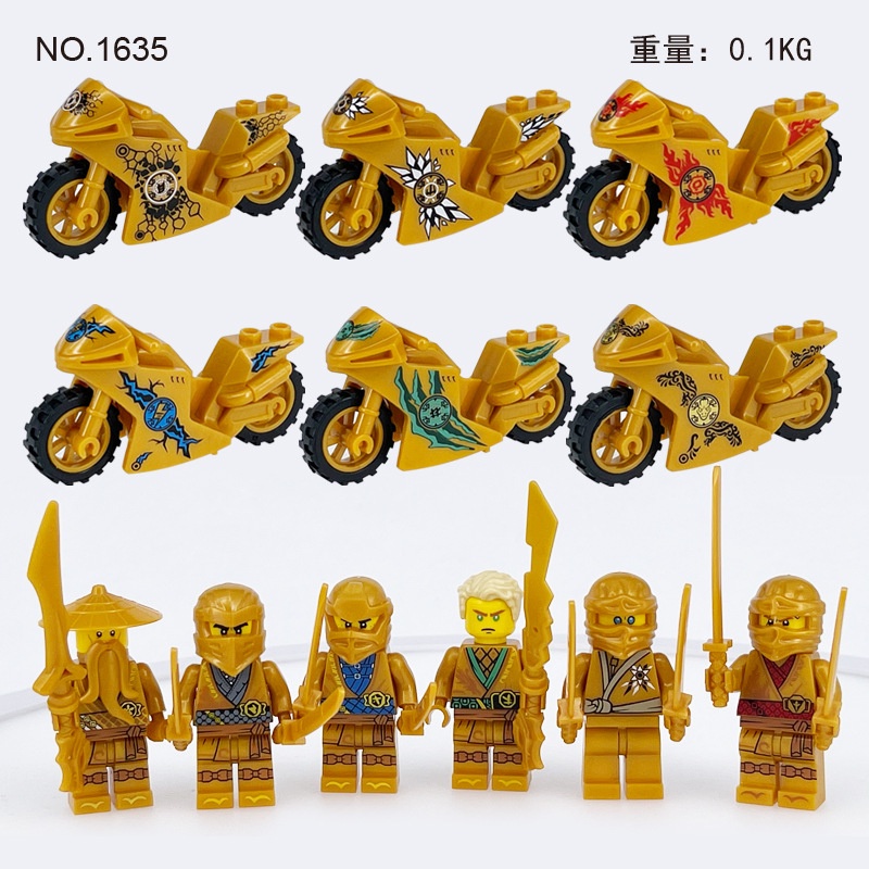 COMBO 6 Minifigures Các Mẫu Nhân Vật Màu Vàng Gold Cùng Xe Moto 1635 - Đồ Chơi Lắp Ráp Nhân Vật Hoạt Hình