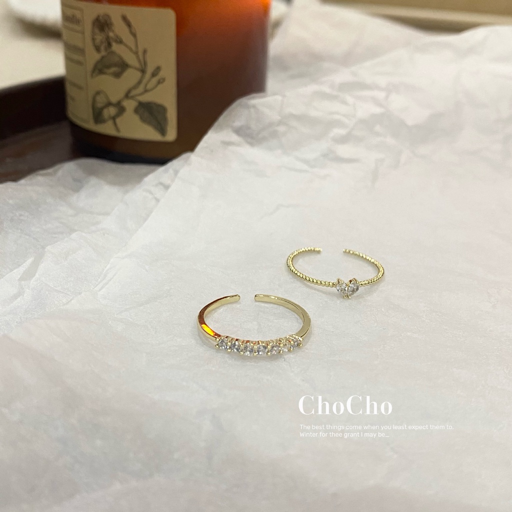 Set 2 Nhẫn Mạ Vàng 14K Đính Đá Zircon Hình Trái Tim Có Thể Điều Chỉnh
