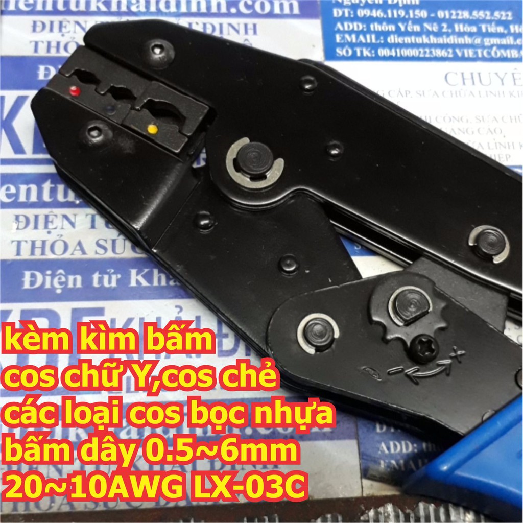 kèm kìm bấm cos chữ Y,cos chẻ, các loại cos bọc nhựa bấm dây 0.5~6mm 20~10AWG LX-03C kde6115