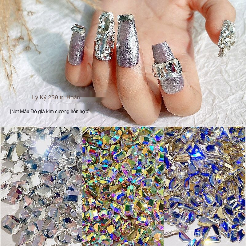 Bộ Hạt Đá Kim Cương Trong Suốt Màu Đen Đính Trang Trí Móng Tay