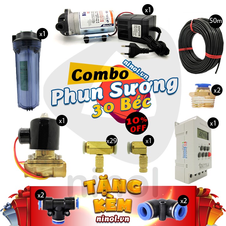 Combo hệ thống máy phun sương tưới lan, cây cảnh 25, 30, 35 béc Hawin HP-2000