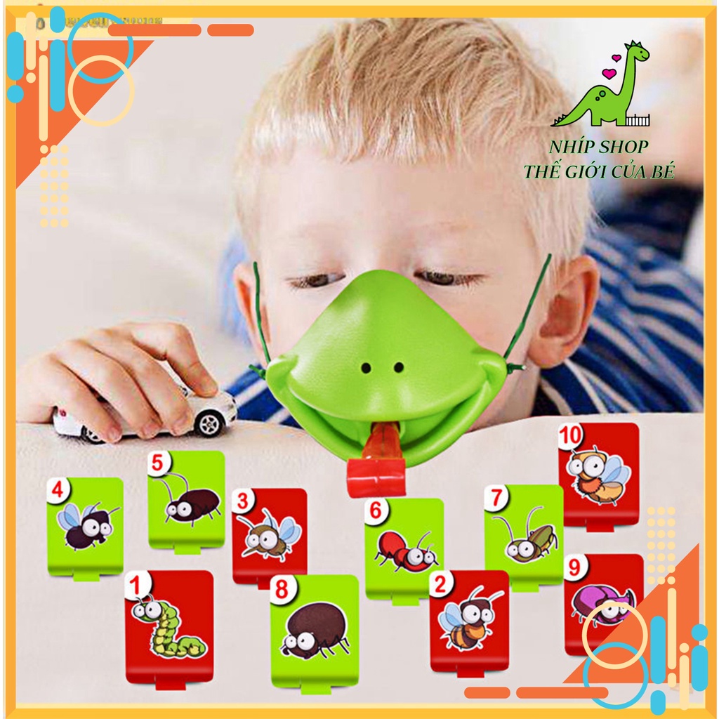 Đồ Chơi Mặt Nạ Tắc Kè Hoa Hình Ếch Thè Lưỡi Bắn Thẻ Bài Vui Nhộn