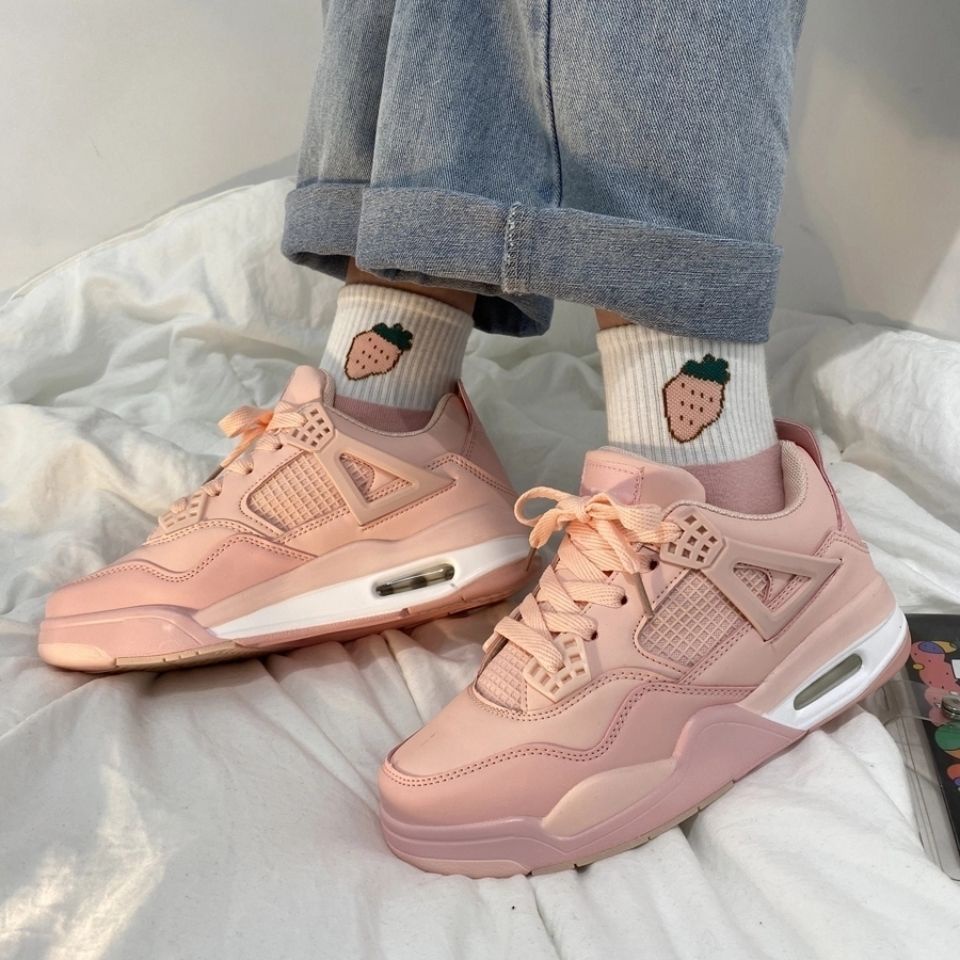 Oeggeo Giày Thể Thao Đế Bằng Thắt Dây Màu Hồng Cho Nữ