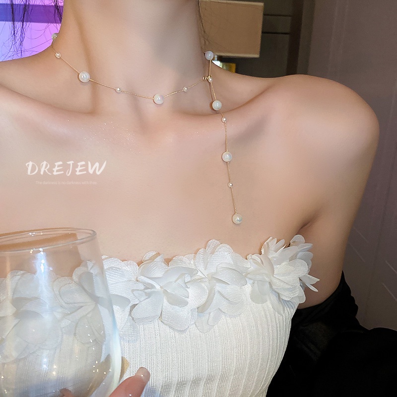 DREJEW Dây chuyền ngọc trai nàng tiên cá Ji phong cách Pháp sang trọng thời trang mùa hè cho nữ