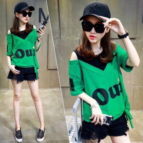 Áo Thun Nữ Ngắn Tay Hở Vai Phong Cách Hàn Quốc Mới
