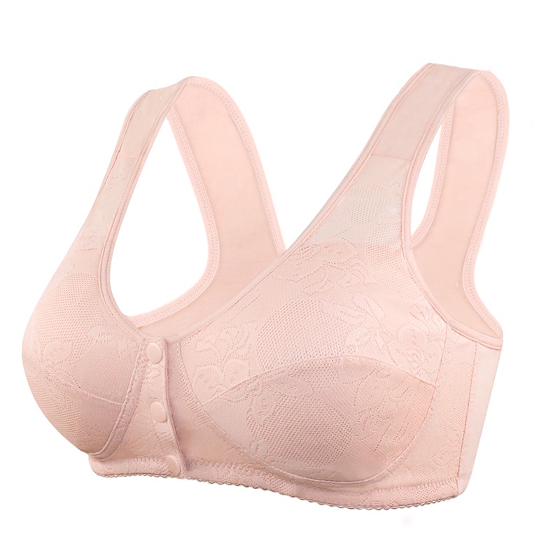 Áo Ngực Cotton Không Gọng Cài Khóa Trước Size Lớn Phối Ren Thời Trang Cho Nữ Trung Niên