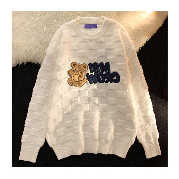 Áo hoodie len mỏng mềm mịn hoạ tiết gấu cute xinh xắn