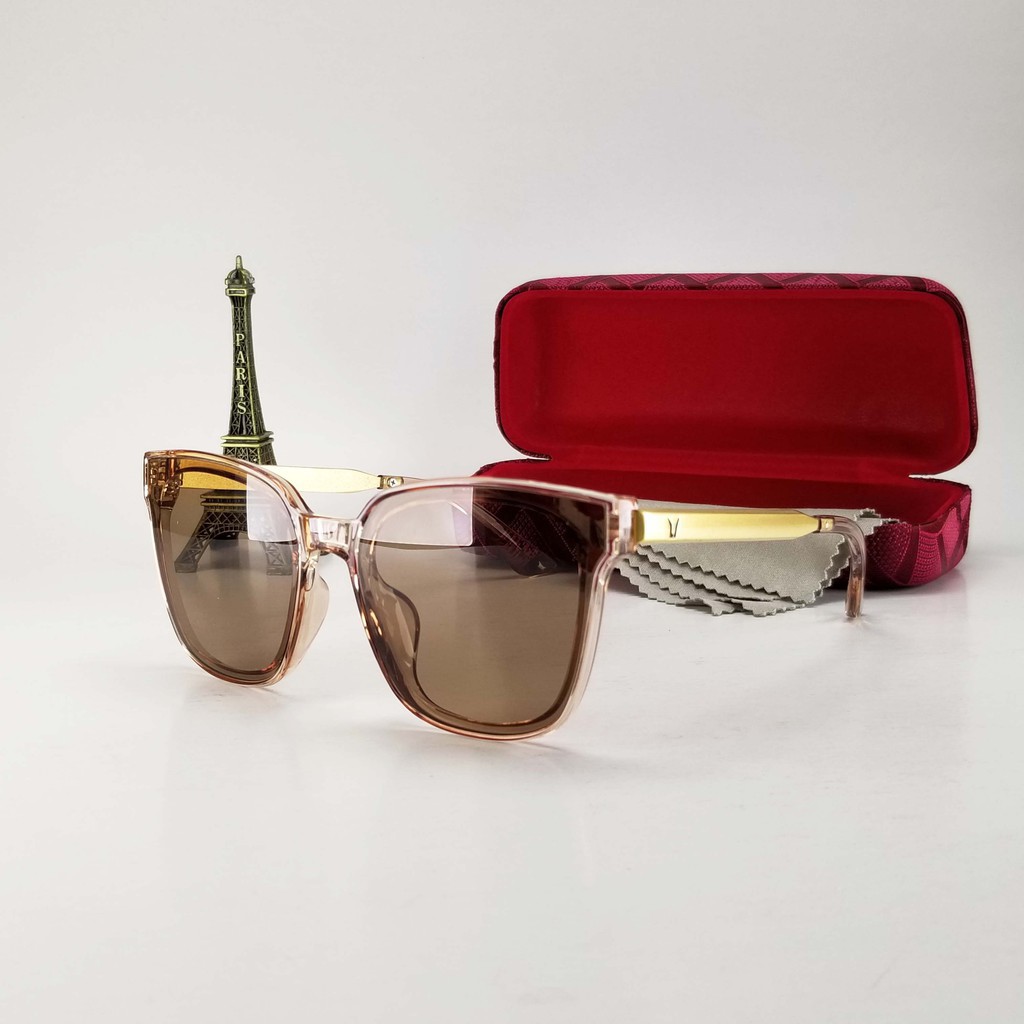 Kính mát nữ thời trang mặt tròn tròng kính màu nâu bảo vệ mắt chống uv 400 chống tia cực tím