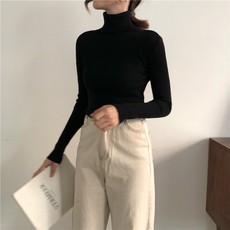 Áo Len Nữ Tay Dài Màu Trơn Phong Cách Hàn Quốc